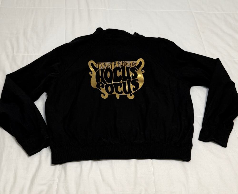 Disney Hocus Pocus Black Gold Bomber Jacket M Halloween